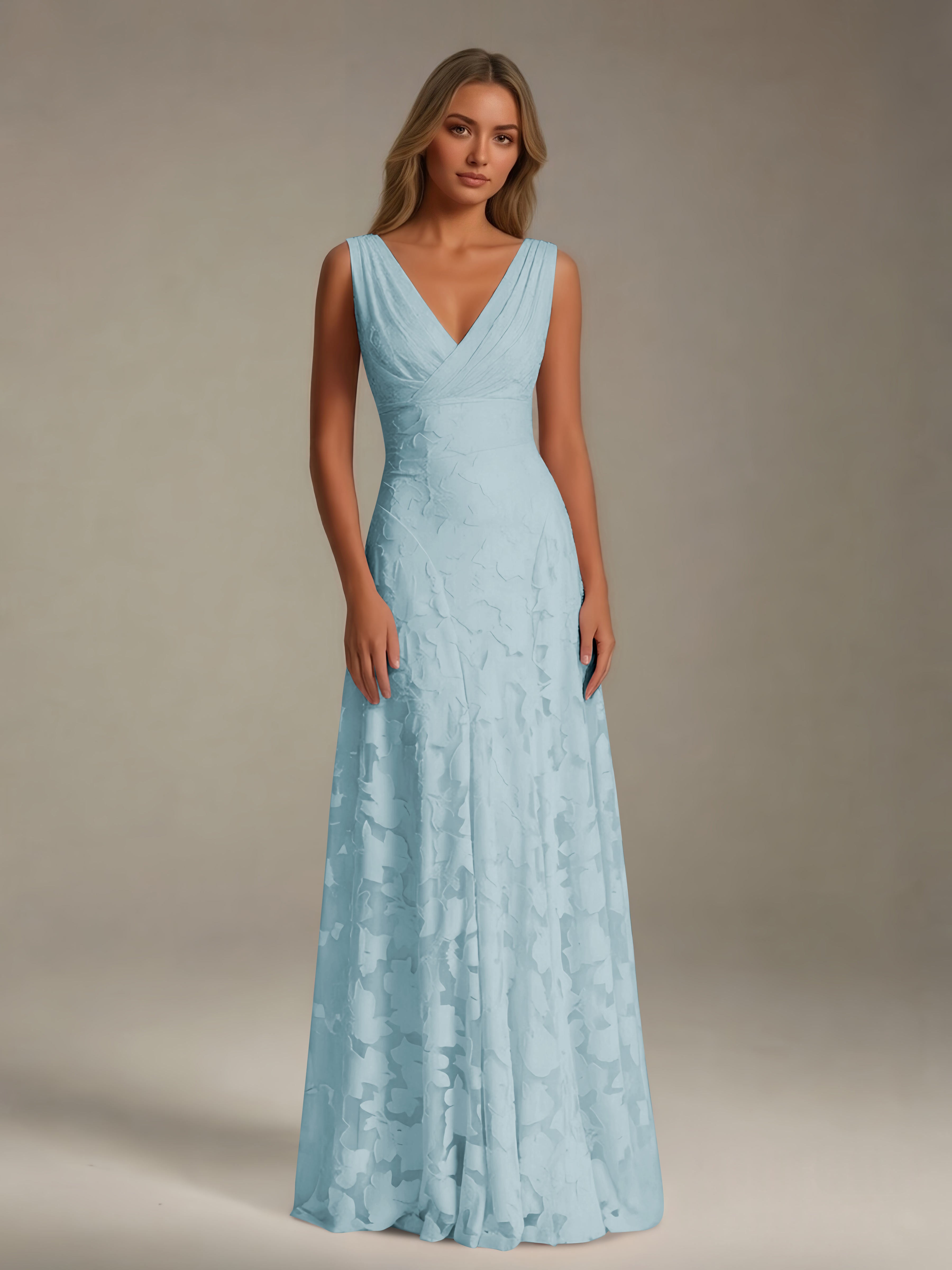 Women’s Floral Lace A-Line Maxi Dress | Sleeveless V-Neck Evening Gown