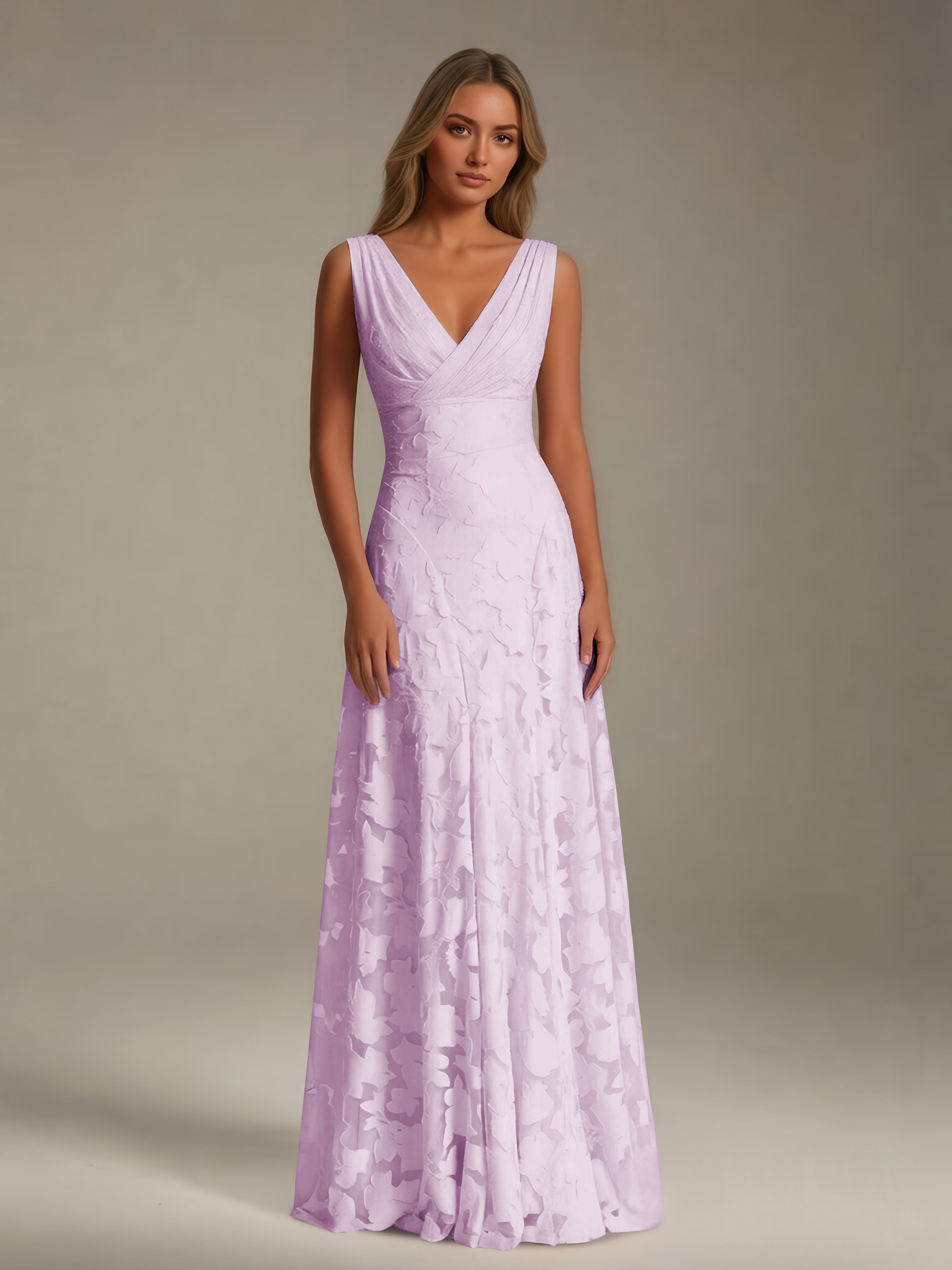 Women’s Floral Lace A-Line Maxi Dress | Sleeveless V-Neck Evening Gown