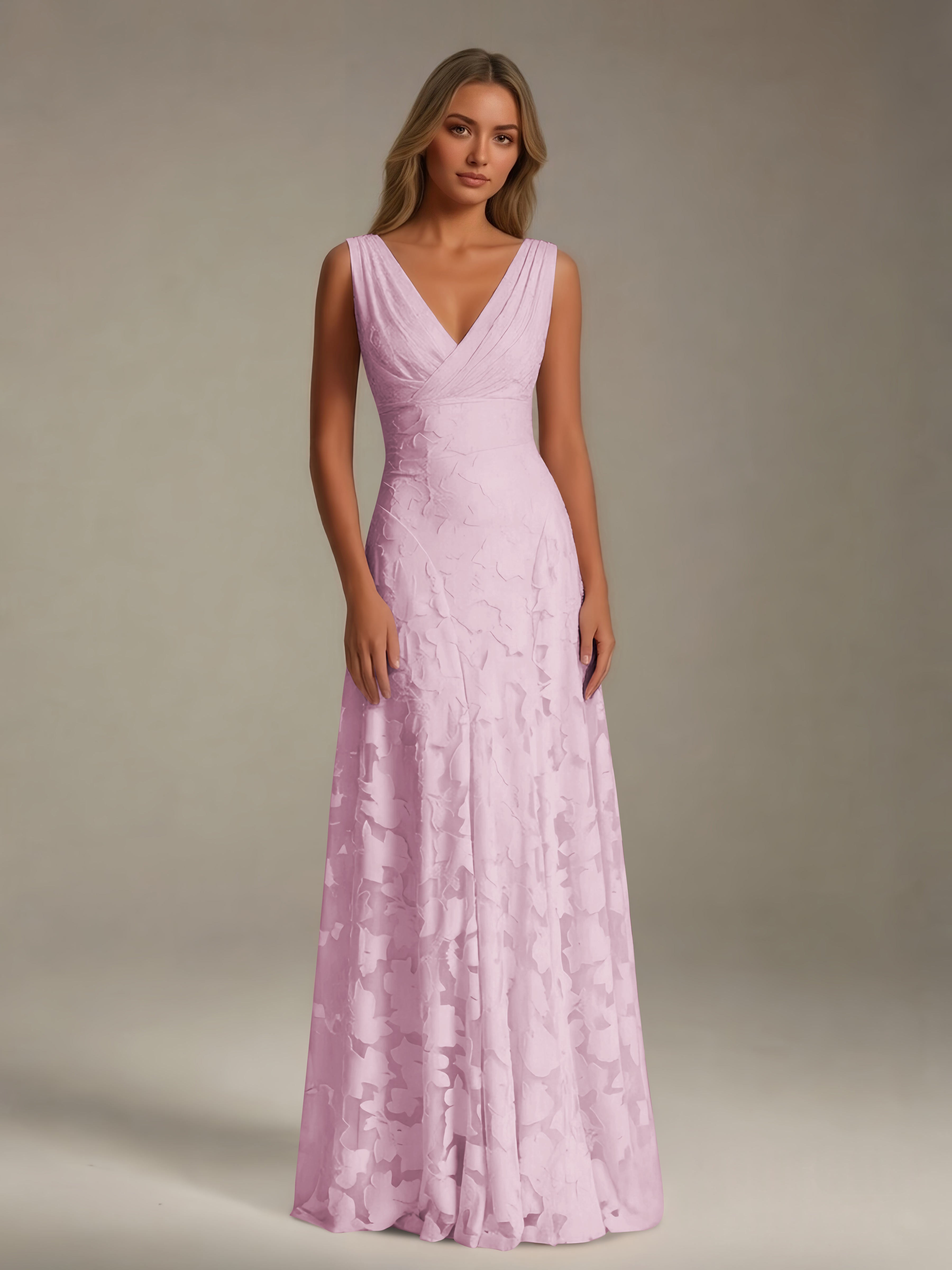 Women’s Floral Lace A-Line Maxi Dress | Sleeveless V-Neck Evening Gown