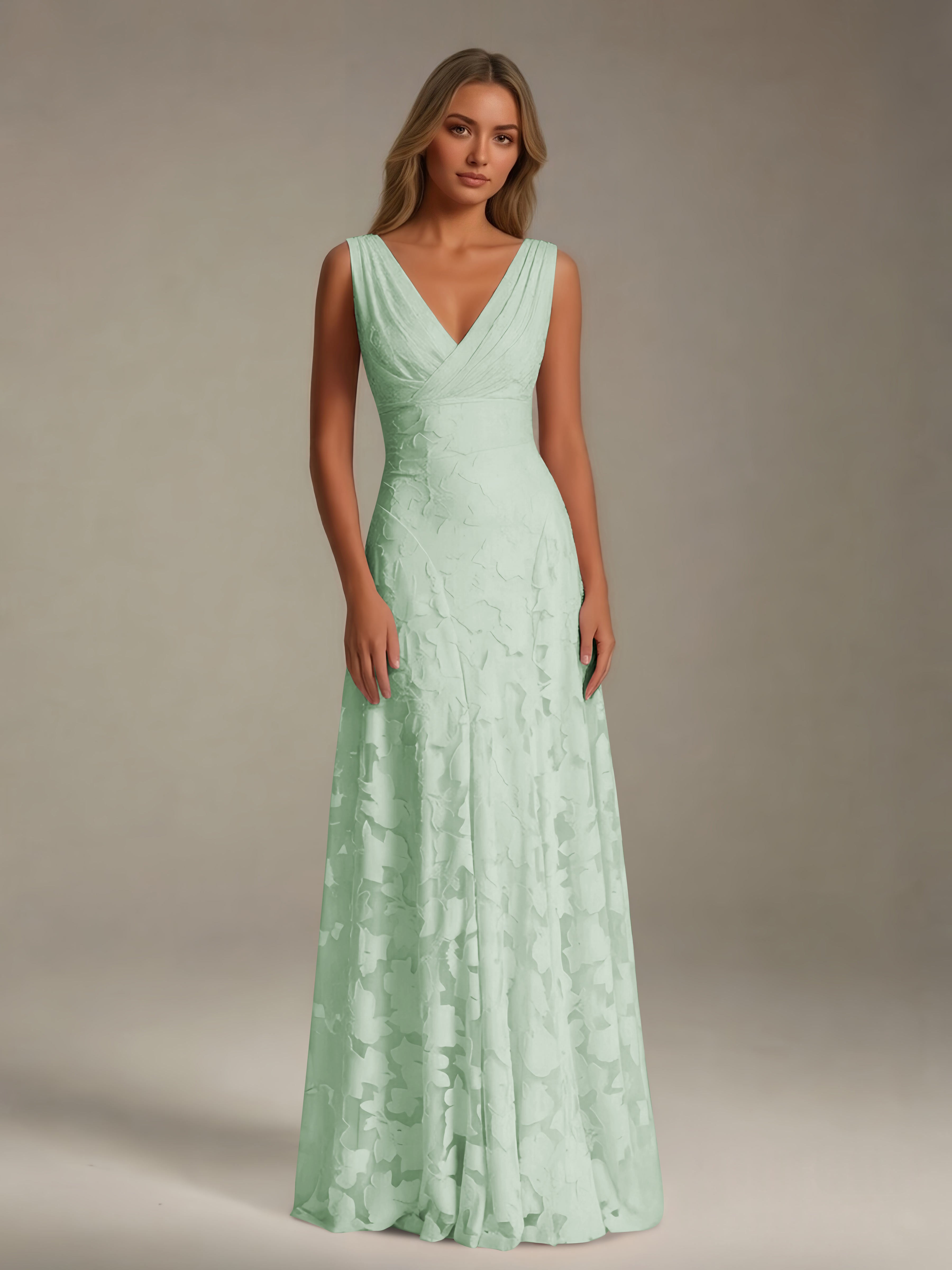 Women’s Floral Lace A-Line Maxi Dress | Sleeveless V-Neck Evening Gown