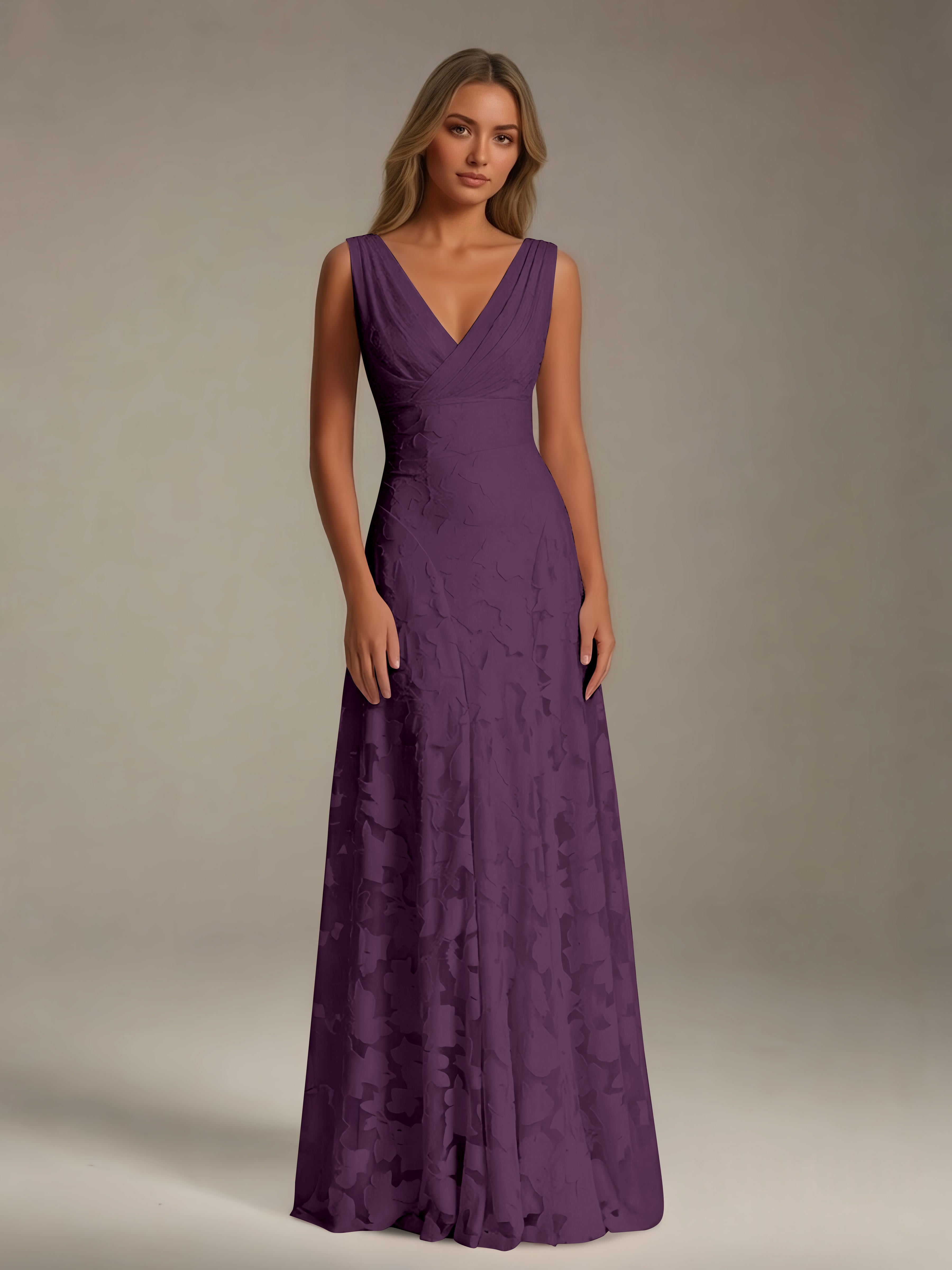 Women’s Floral Lace A-Line Maxi Dress | Sleeveless V-Neck Evening Gown