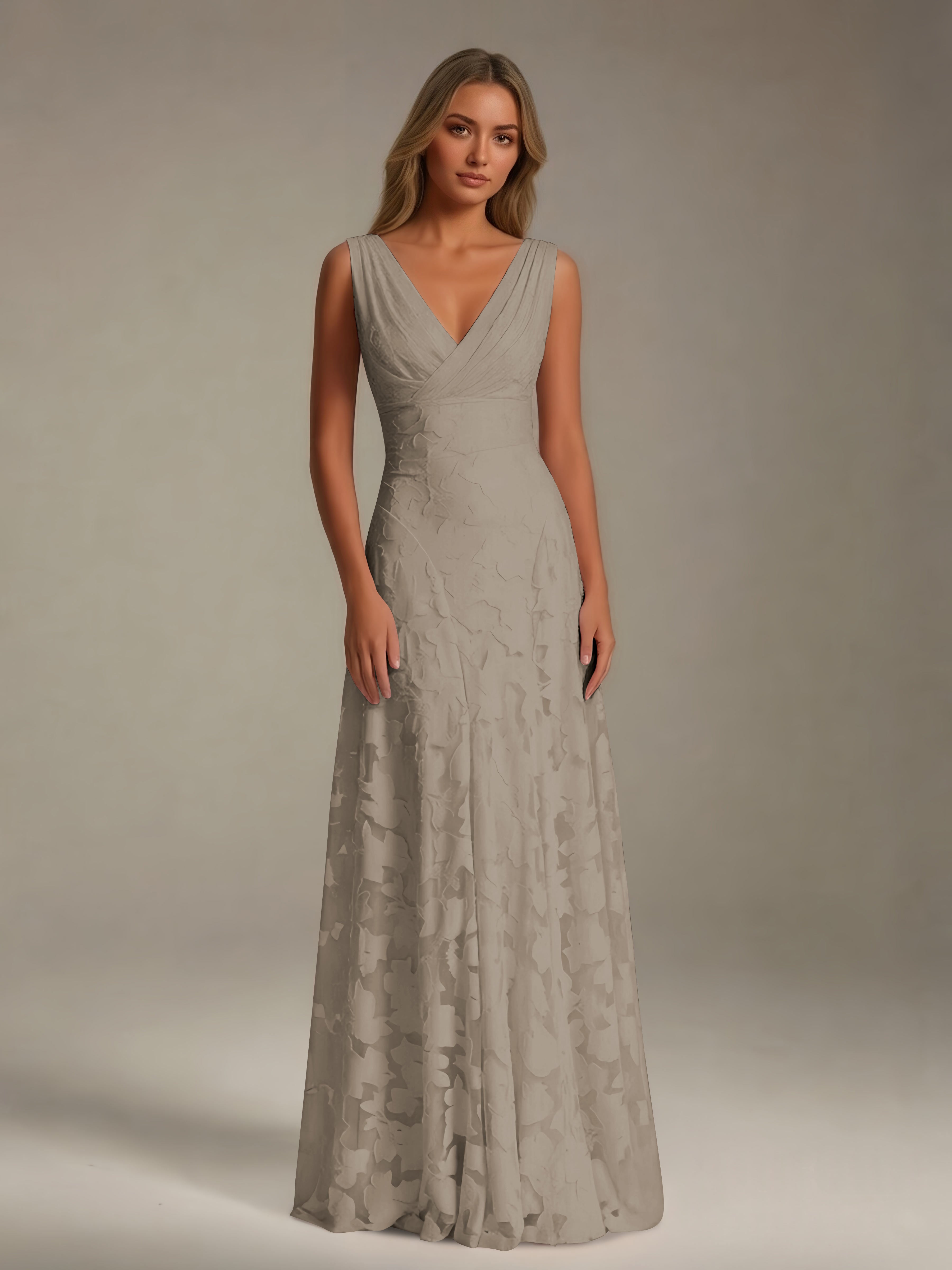 Women’s Floral Lace A-Line Maxi Dress | Sleeveless V-Neck Evening Gown