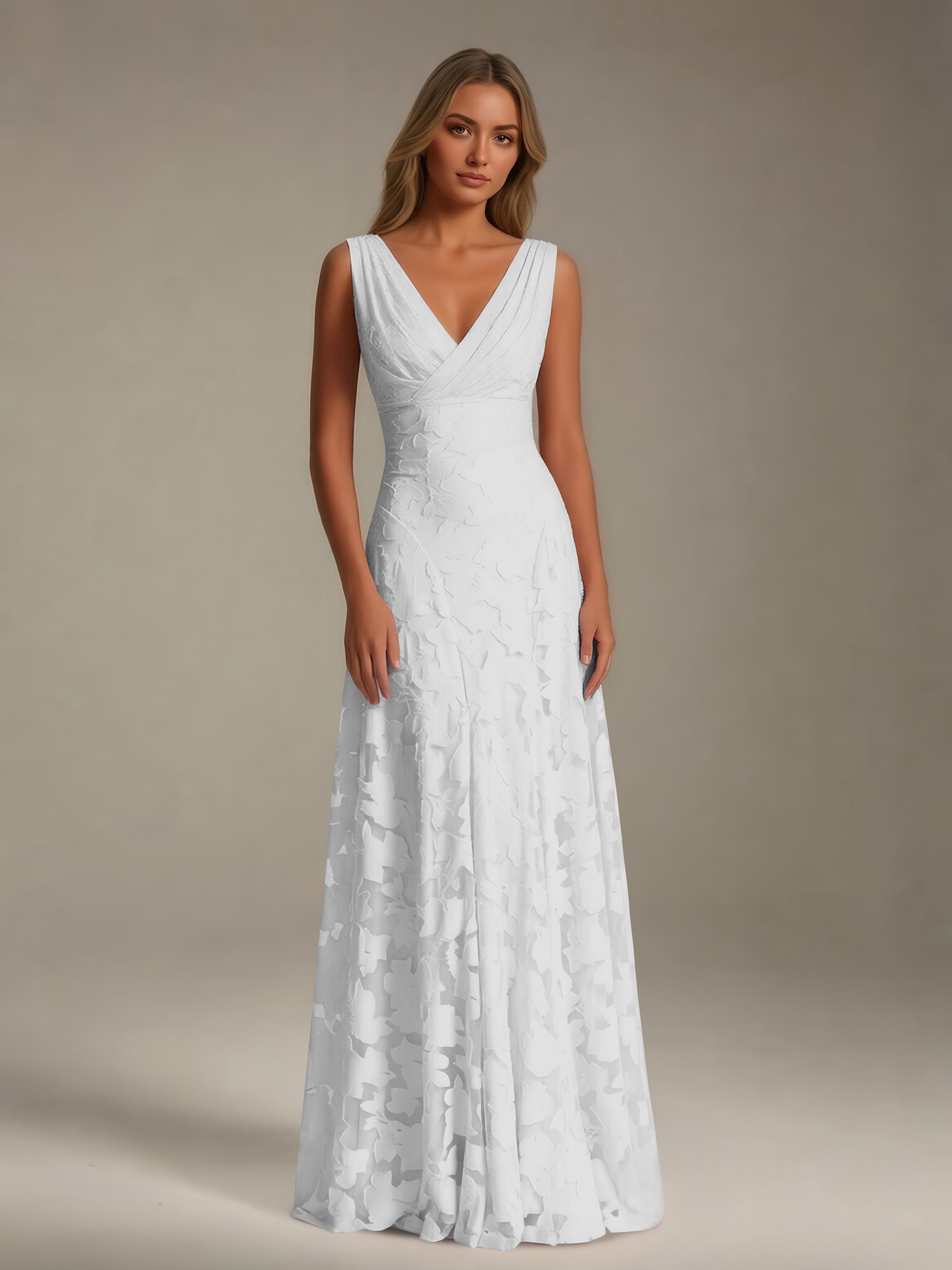 Women’s Floral Lace A-Line Maxi Dress | Sleeveless V-Neck Evening Gown