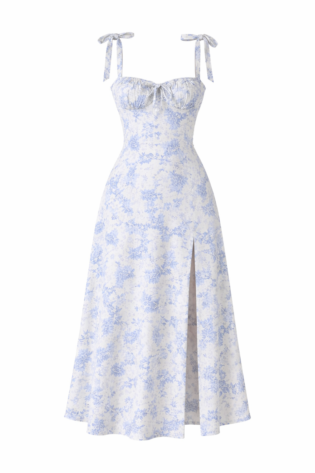 Women’s Floral Bustier Midi Dress | Blue Porcelain