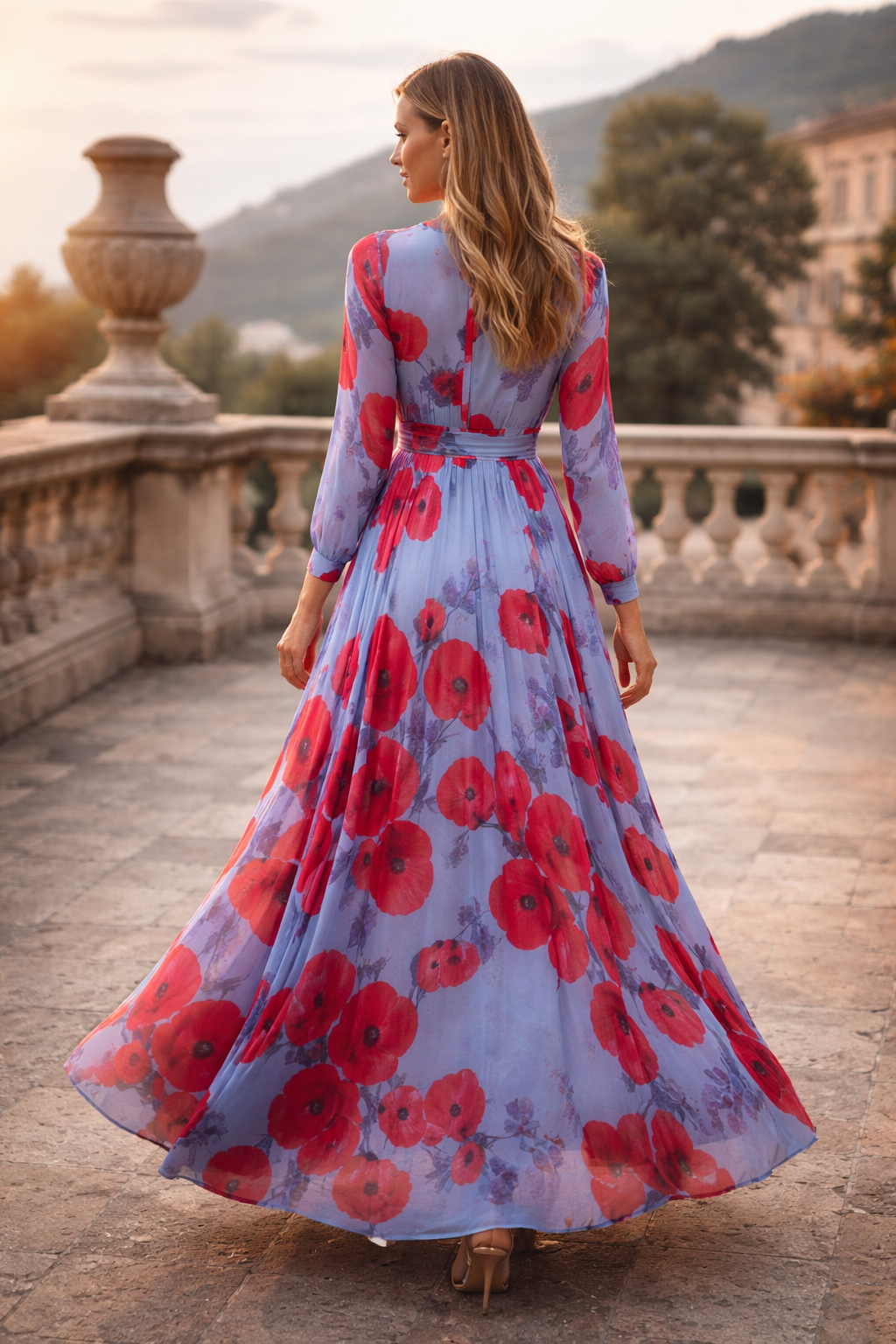 Women’s Floral Wrap Midi Dress | Blue Red
