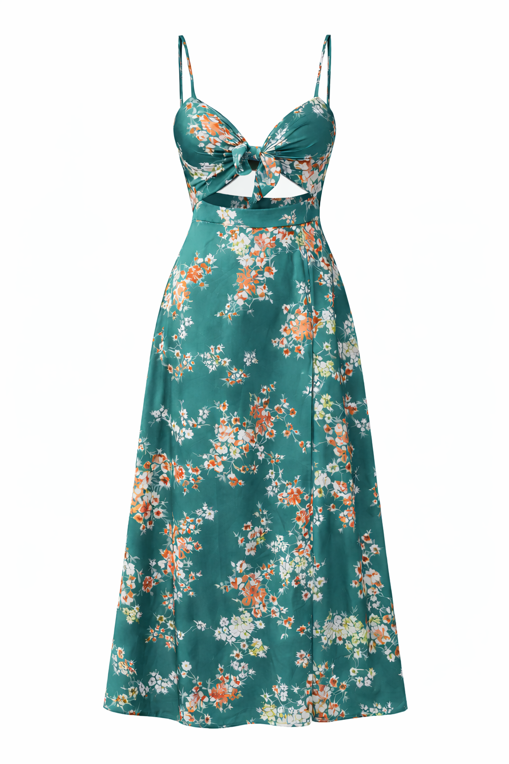 Women’s Tie Front Cut Out Midi Dress Adjustable Strap