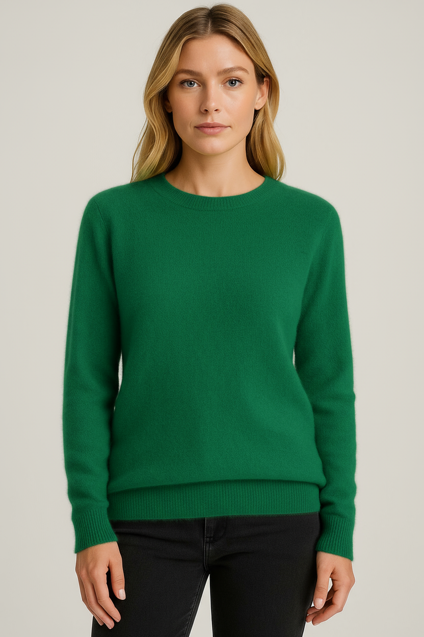 Women's plain crew neck jumper with long sleeves and ribbed trims