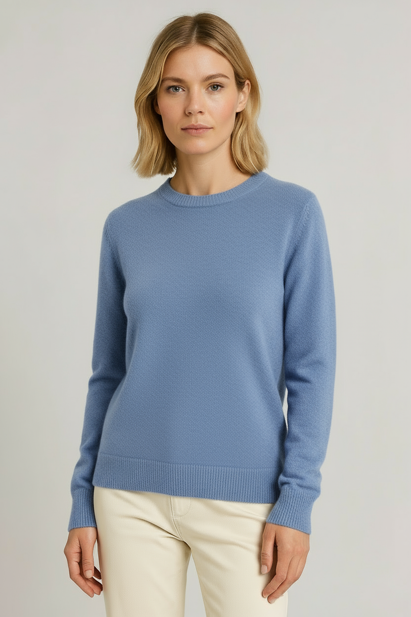 Women's plain crew neck jumper with long sleeves and ribbed trims