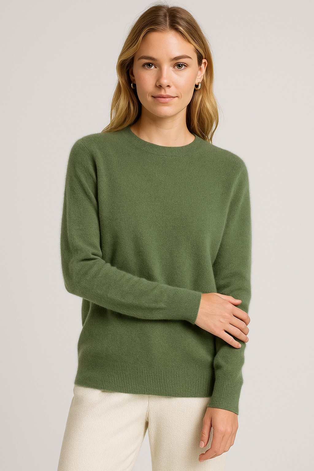 Women's plain crew neck jumper with long sleeves and ribbed trims