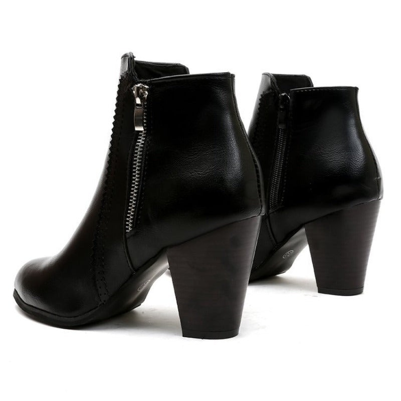 Women's Ankle Boot Block Heel Side Zip