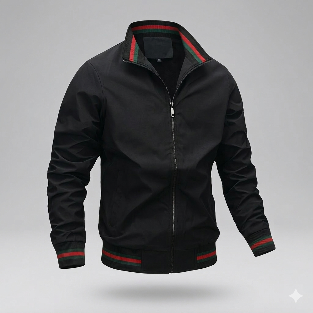 Men's Bomber Jacket Lightweight Zip-Up Stand Collar - Black