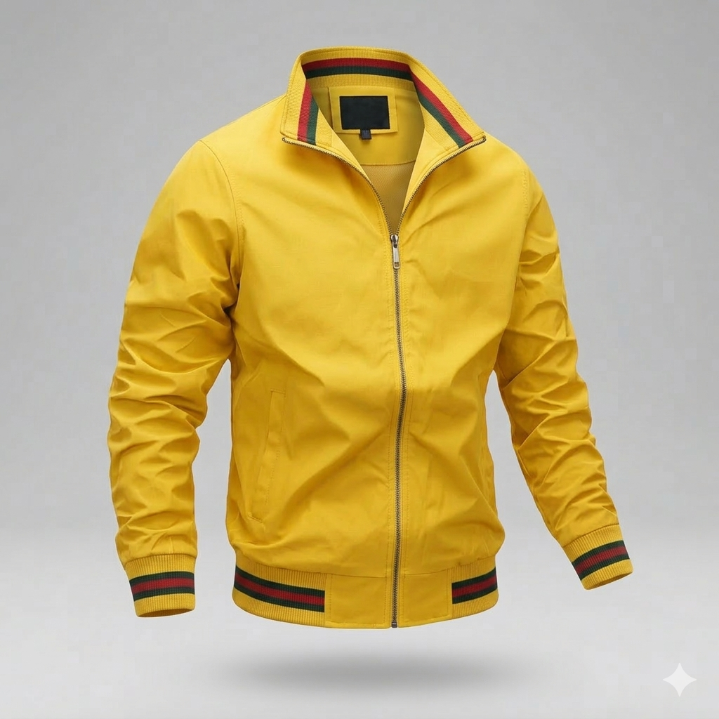 Men's Bomber Jacket Lightweight Zip-Up Stand Collar - Yellow