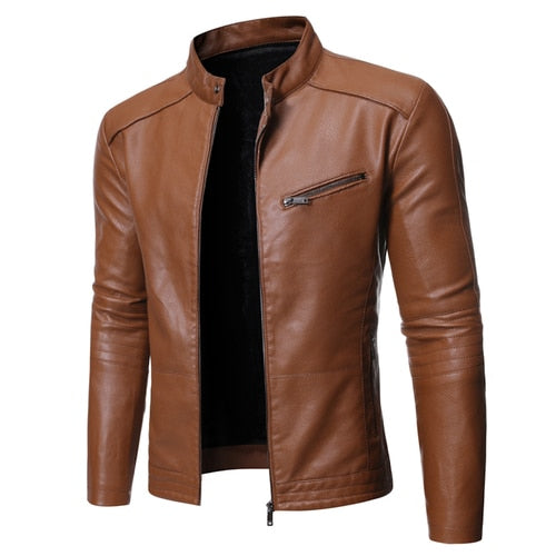 Men's stand collar jacket with zip front and chest pocket