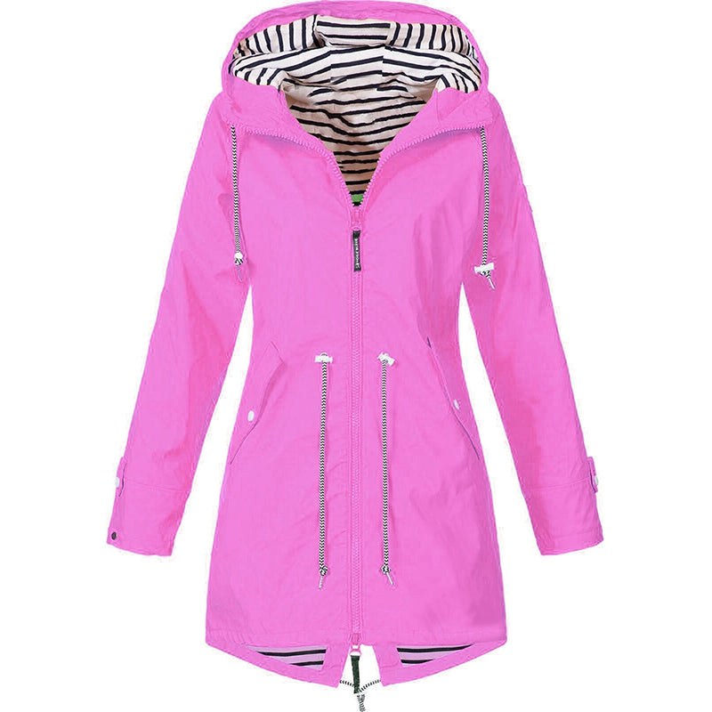 Women's Hooded Rain Jacket Drawstring Waist - Pink