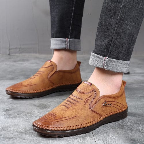 Men's Leather Loafers Slip-On Stitched Detail