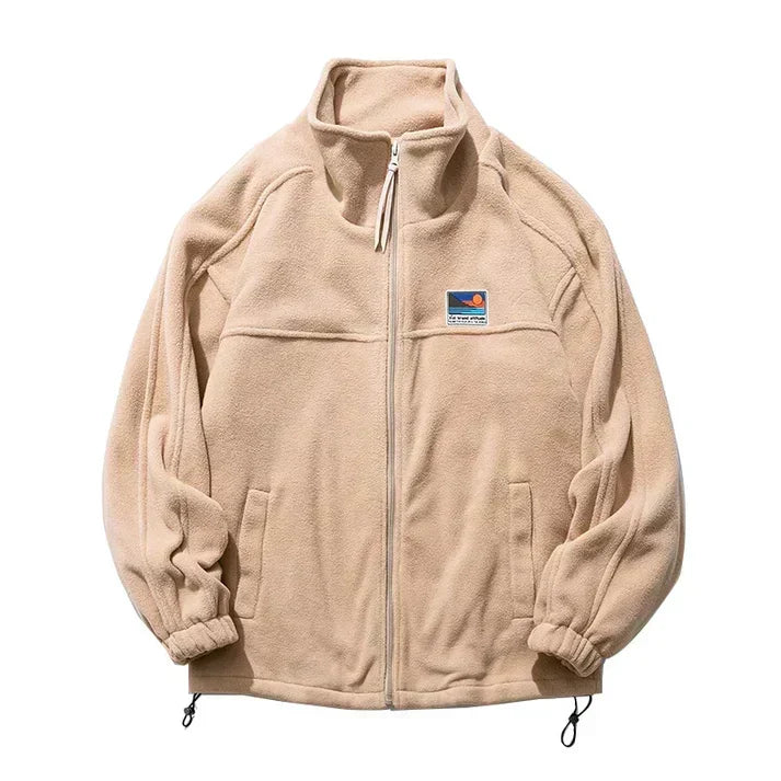Men's Fleece Jacket Stand Collar Full-Zip - Khaki