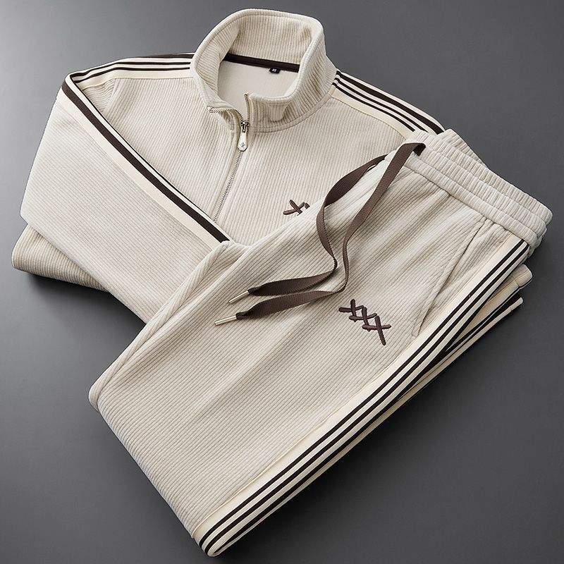 Textured tracksuit set with zip jacket and drawstring trousers