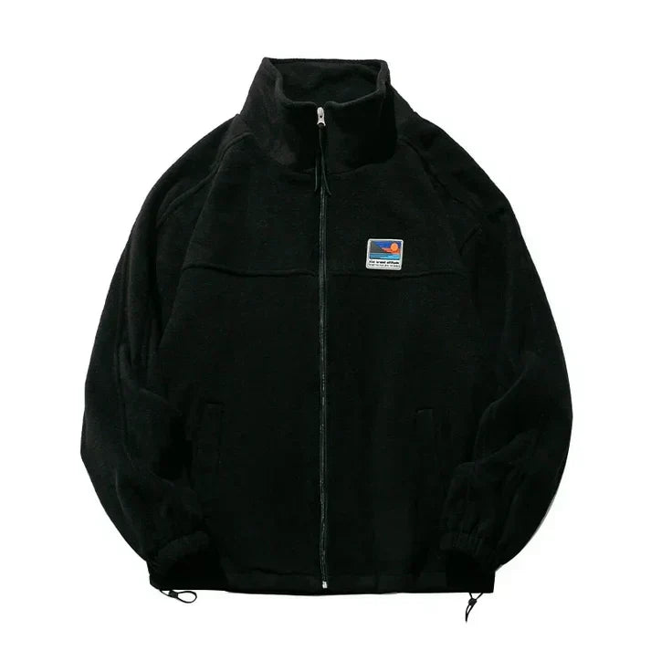 Men's Fleece Jacket Stand Collar Full-Zip - Black