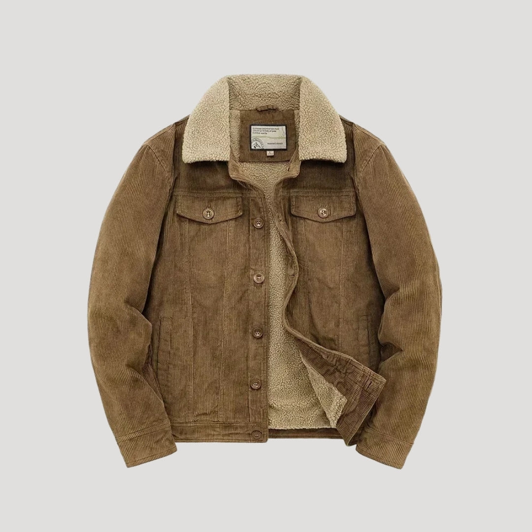 Men's textured jacket with contrasting sherpa collar, lining and buttoned chest pockets