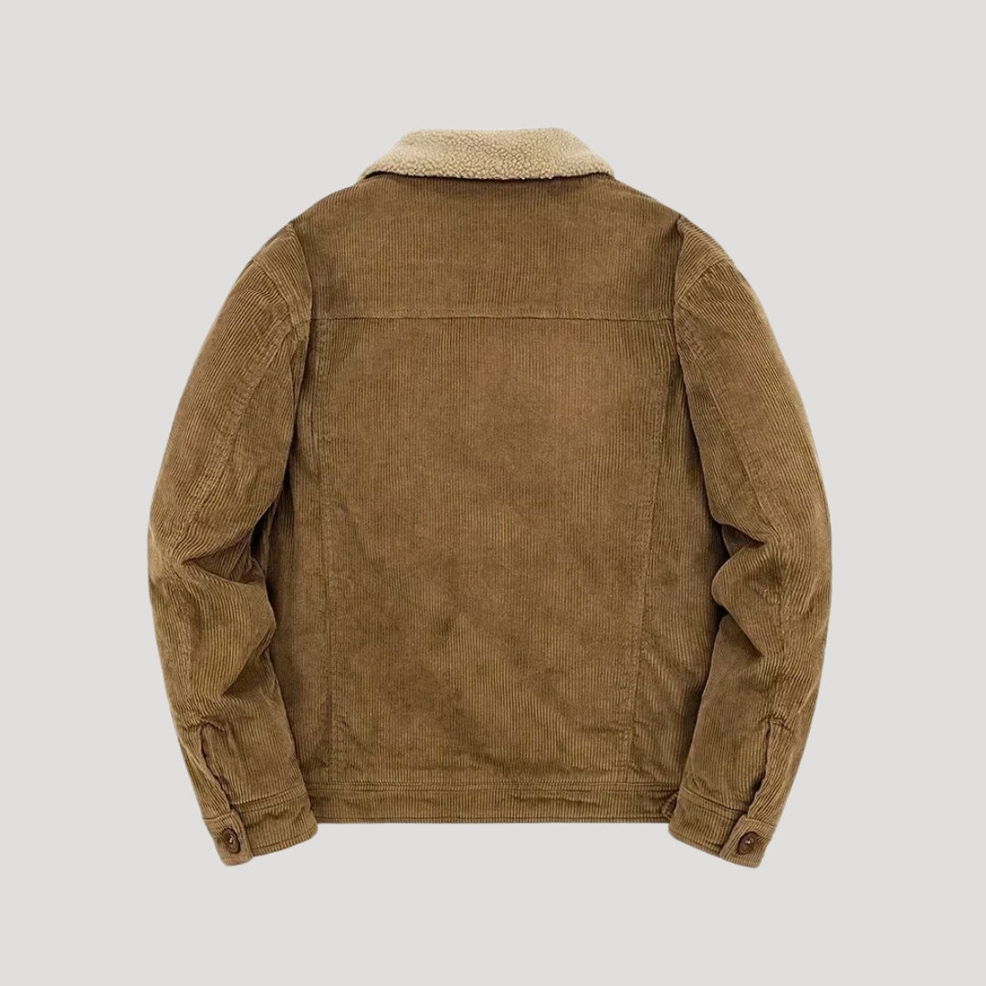 Men's textured jacket with contrasting sherpa collar, lining and buttoned chest pockets
