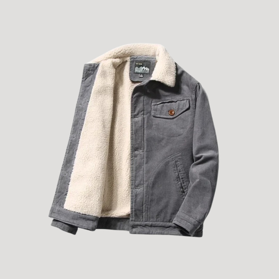 Men's plain sherpa-lined jacket with button front, shirt collar and pockets