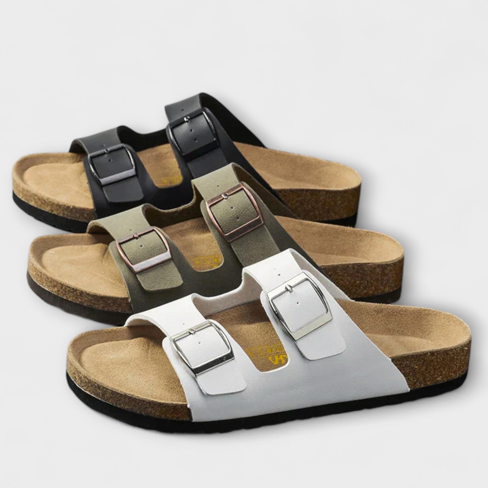 Women's Sandals Cork Footbed Double-Buckle Slide - White