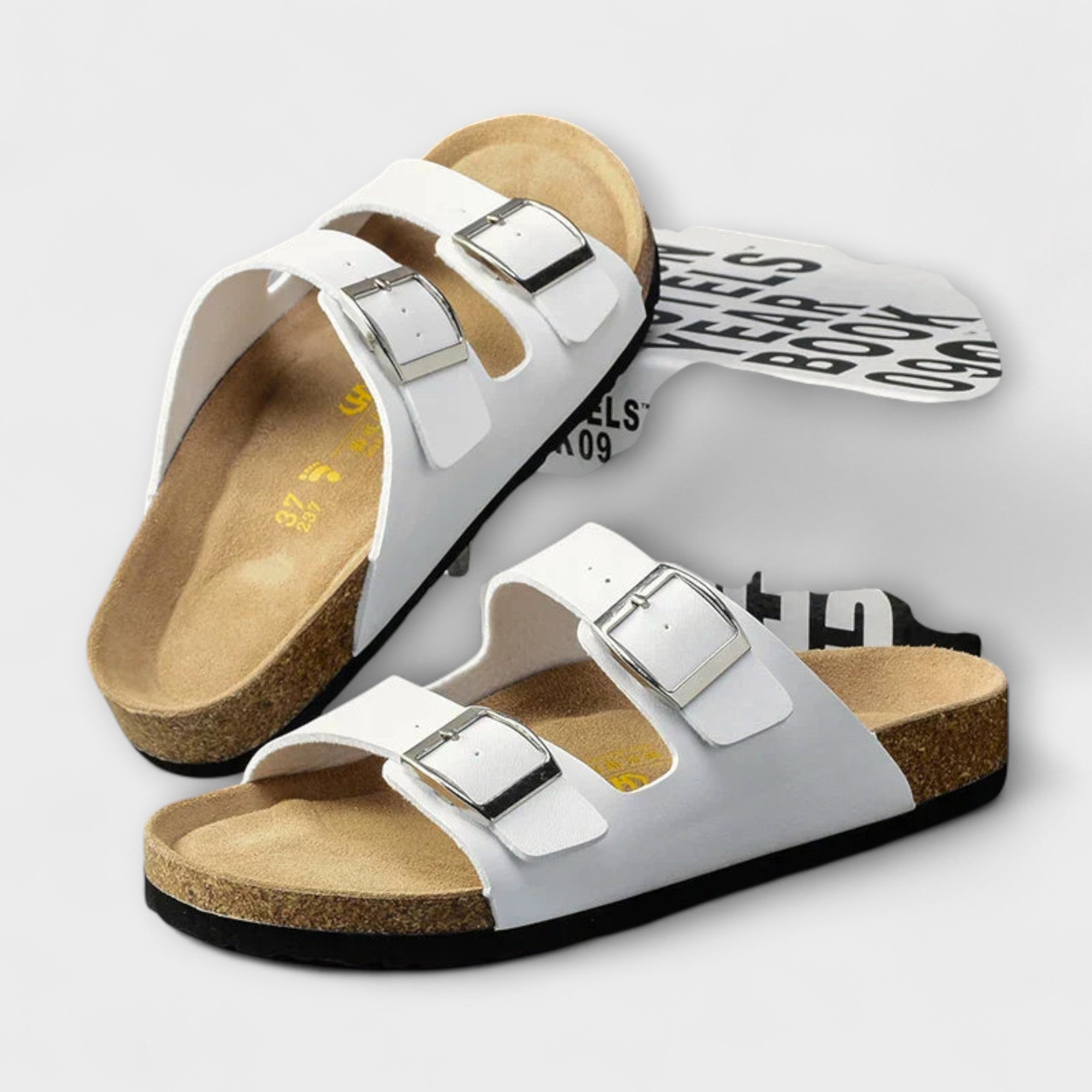 Women's Sandals Cork Footbed Double-Buckle Slide - White