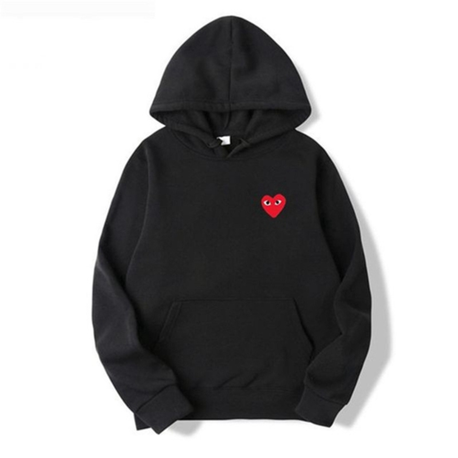 Women's hooded sweatshirt with small heart chest graphic and front kangaroo pocket
