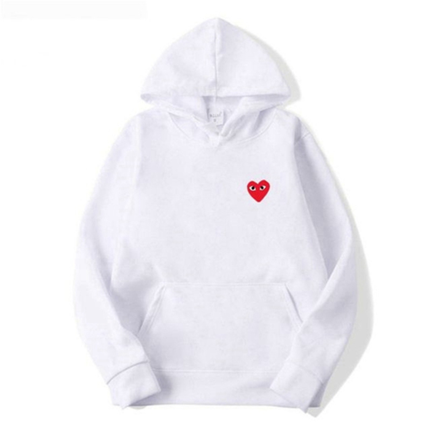 Women's hooded sweatshirt with small heart chest graphic and front kangaroo pocket