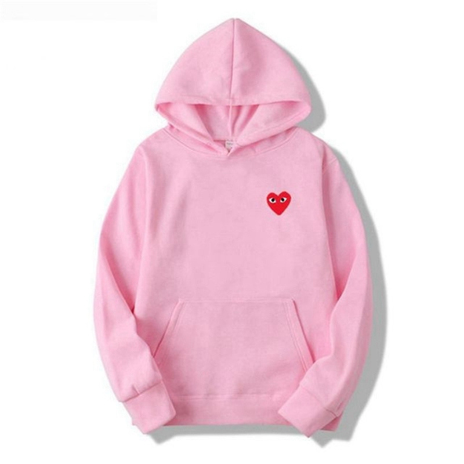 Women's hooded sweatshirt with small heart chest graphic and front kangaroo pocket