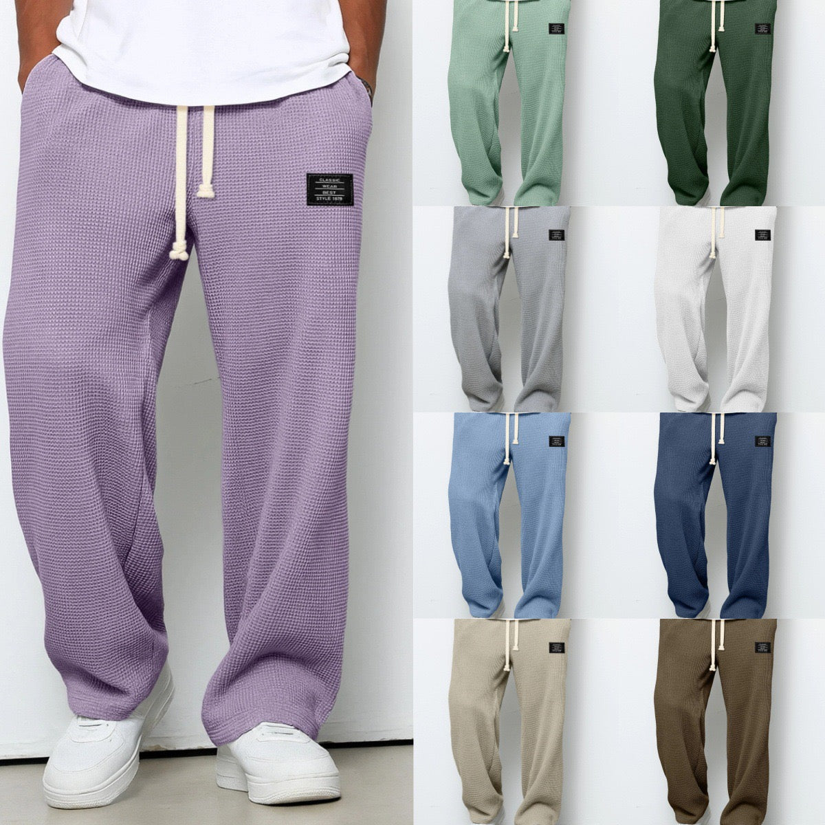 Men's Trousers Waffle Knit Relaxed Drawstring - Light Blue
