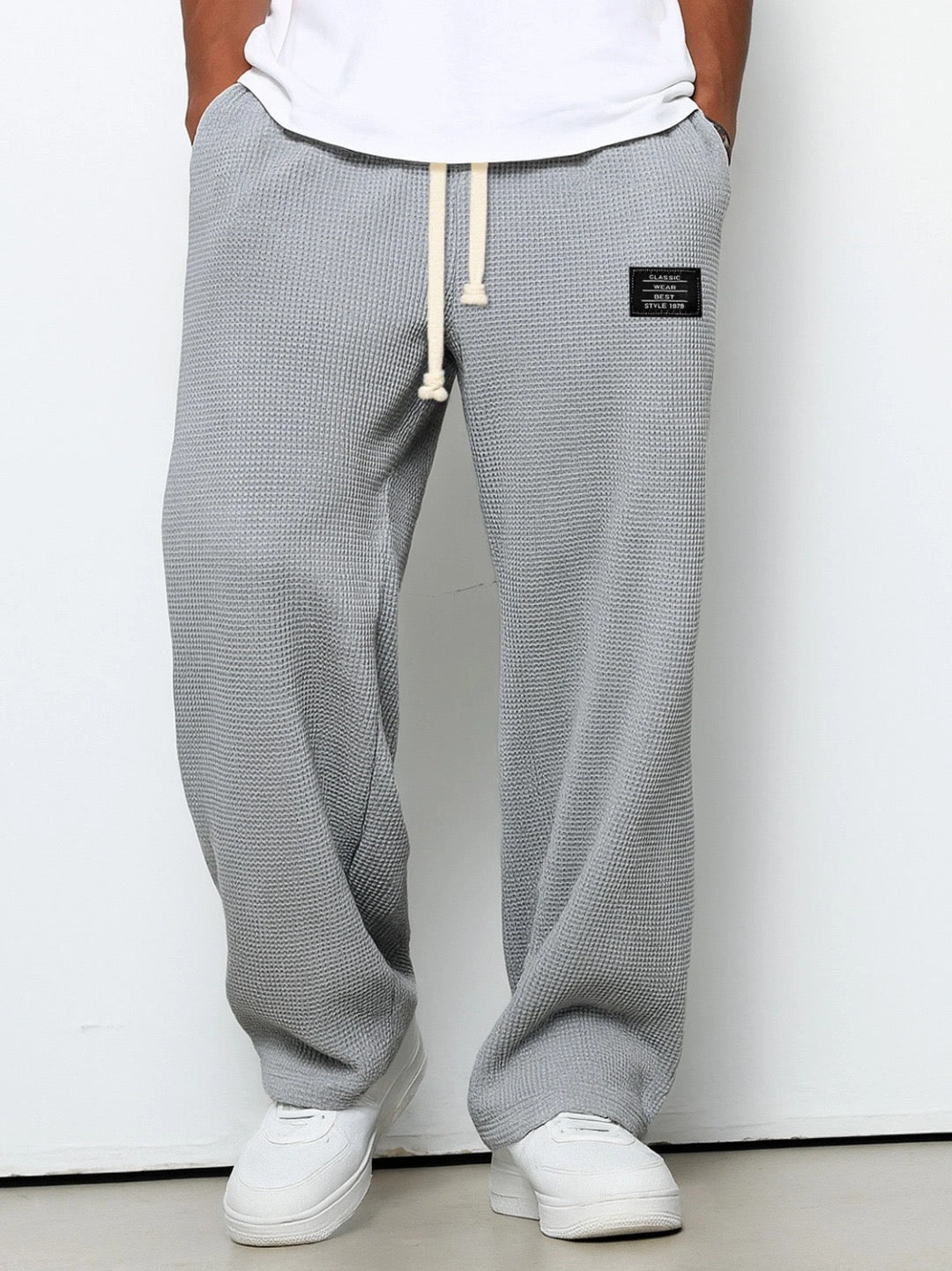 Men's Trousers Waffle Knit Relaxed Drawstring - Grey