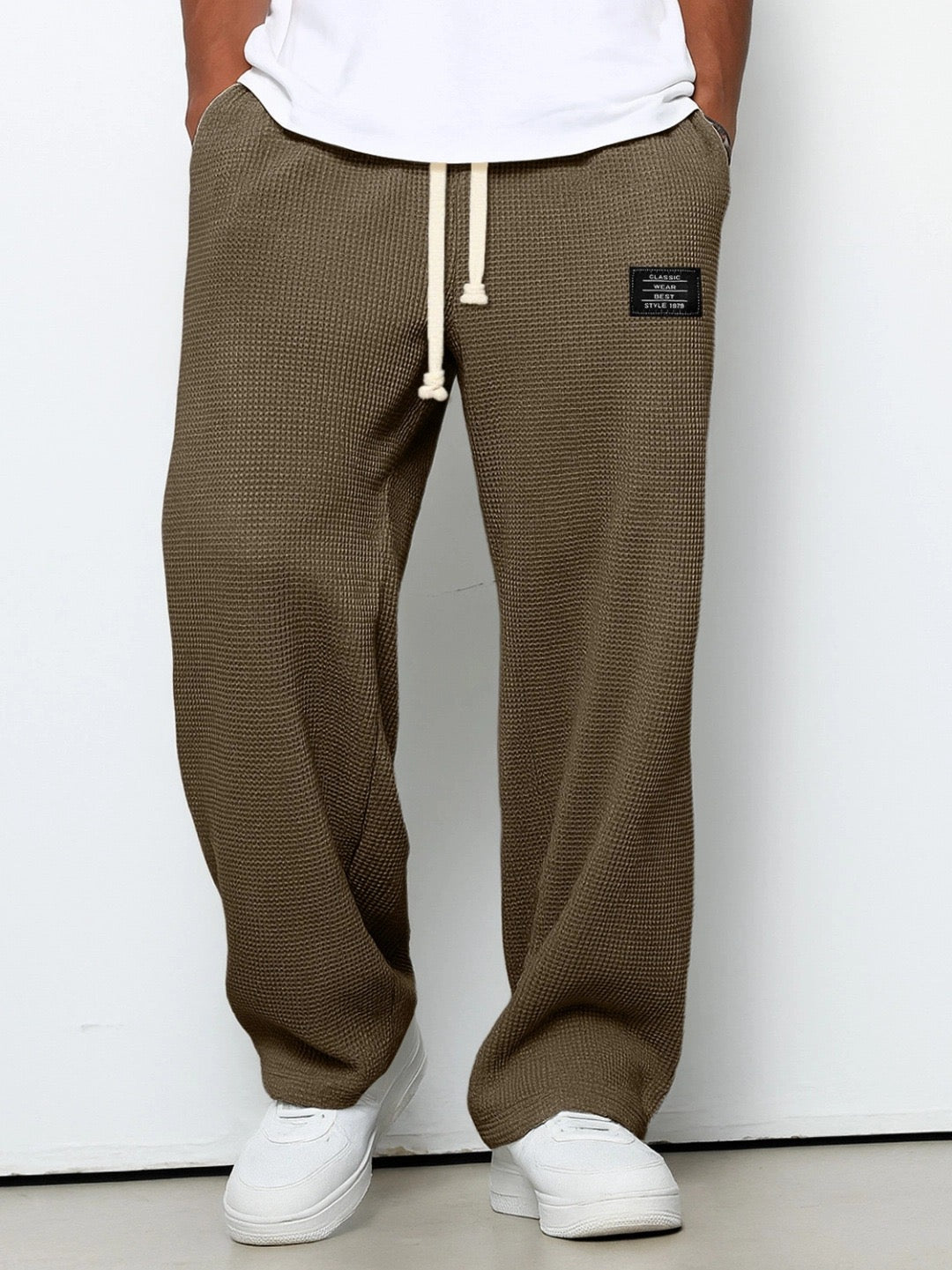 Men's Trousers Waffle Knit Relaxed Drawstring - Brown