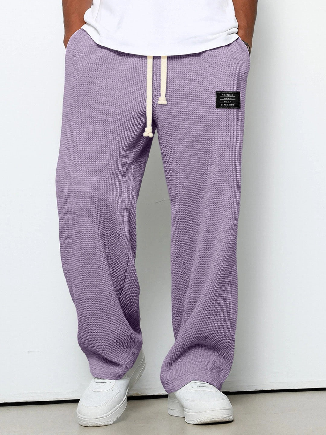 Men's Trousers Waffle Knit Relaxed Drawstring - Purple