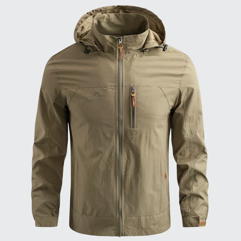 Men's Hooded Jacket Lightweight Mesh-Lined - Beige