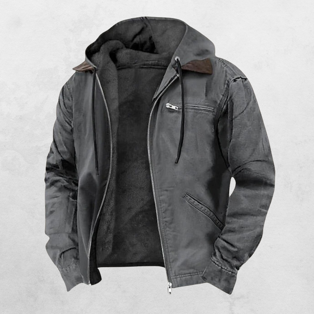 Unisex hooded jacket with long sleeves, zip front and multiple pockets