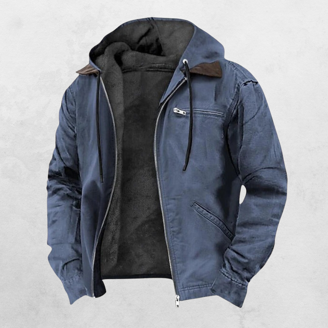 Unisex hooded jacket with long sleeves, zip front and multiple pockets