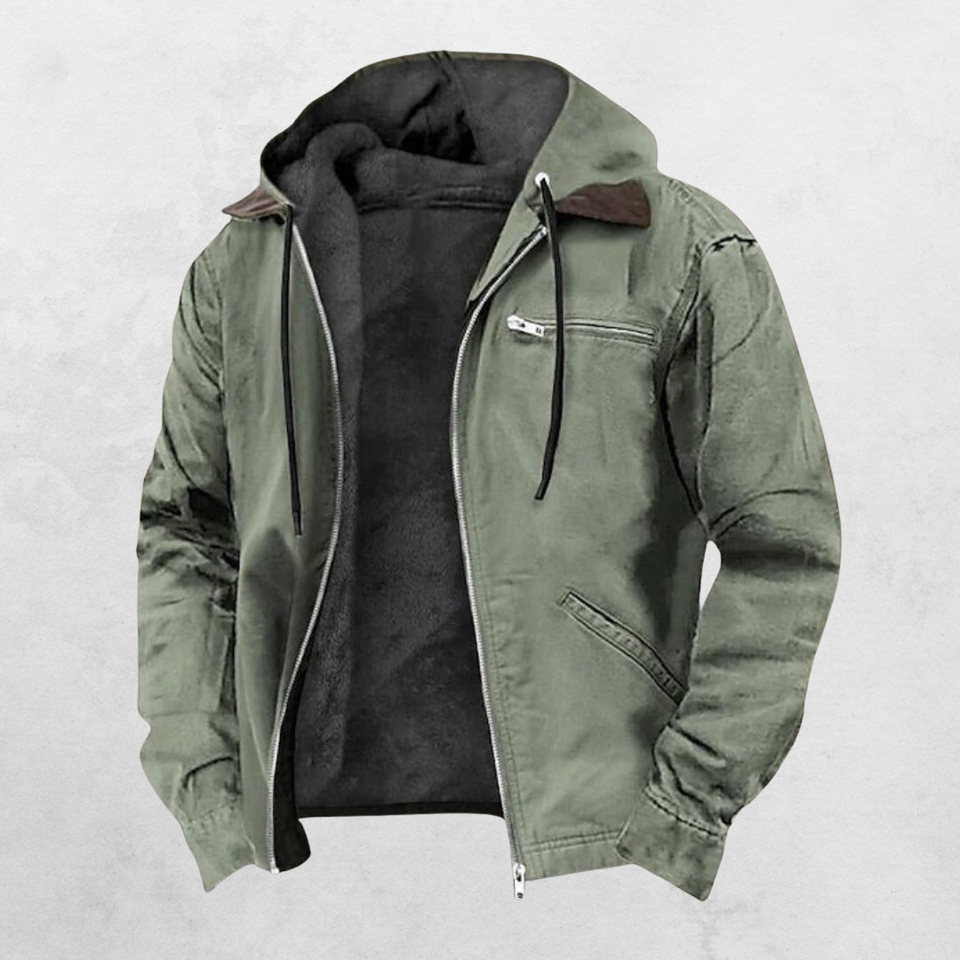 Unisex hooded jacket with long sleeves, zip front and multiple pockets