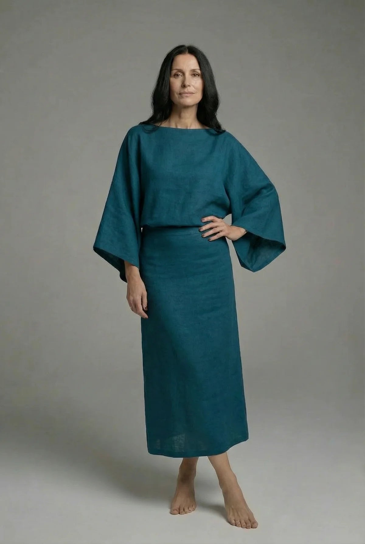 Women’s Kimono Sleeve Tie Waist Midi Dress