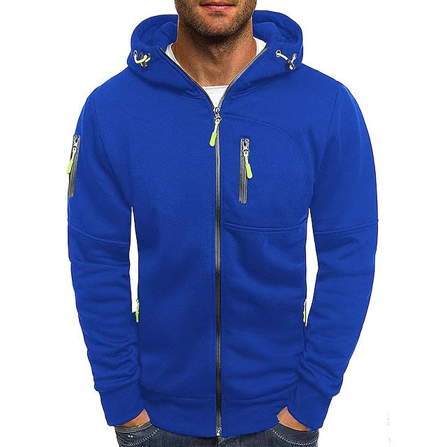Men's zip-up hoodie with drawstring hood and zipped pockets