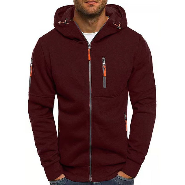 Men's zip-up hoodie with drawstring hood and zipped pockets