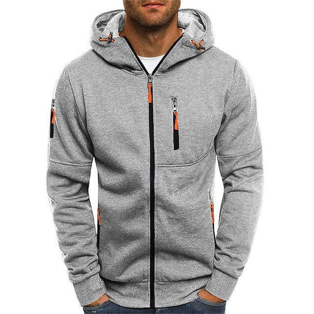 Men's zip-up hoodie with drawstring hood and zipped pockets