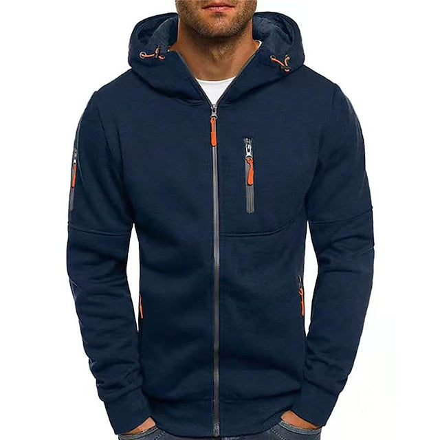 Men's zip-up hoodie with drawstring hood and zipped pockets