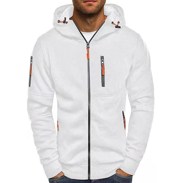 Men's zip-up hoodie with drawstring hood and zipped pockets
