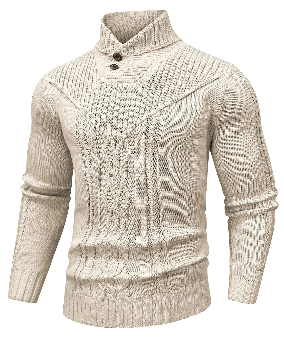 Men's textured turtleneck jumper with button collar and long sleeves