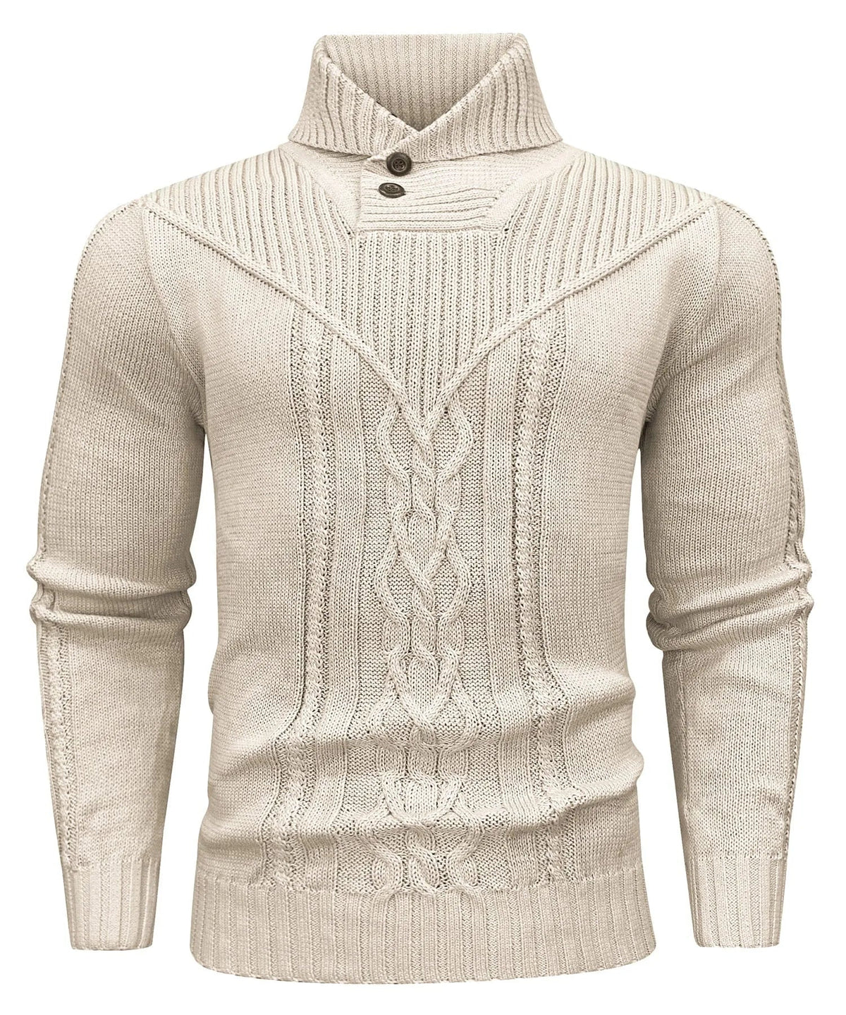 Men's textured turtleneck jumper with button collar and long sleeves