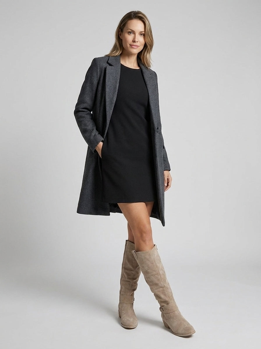 Women's knee-high slouch boots with buckle straps, side zip and low block heels