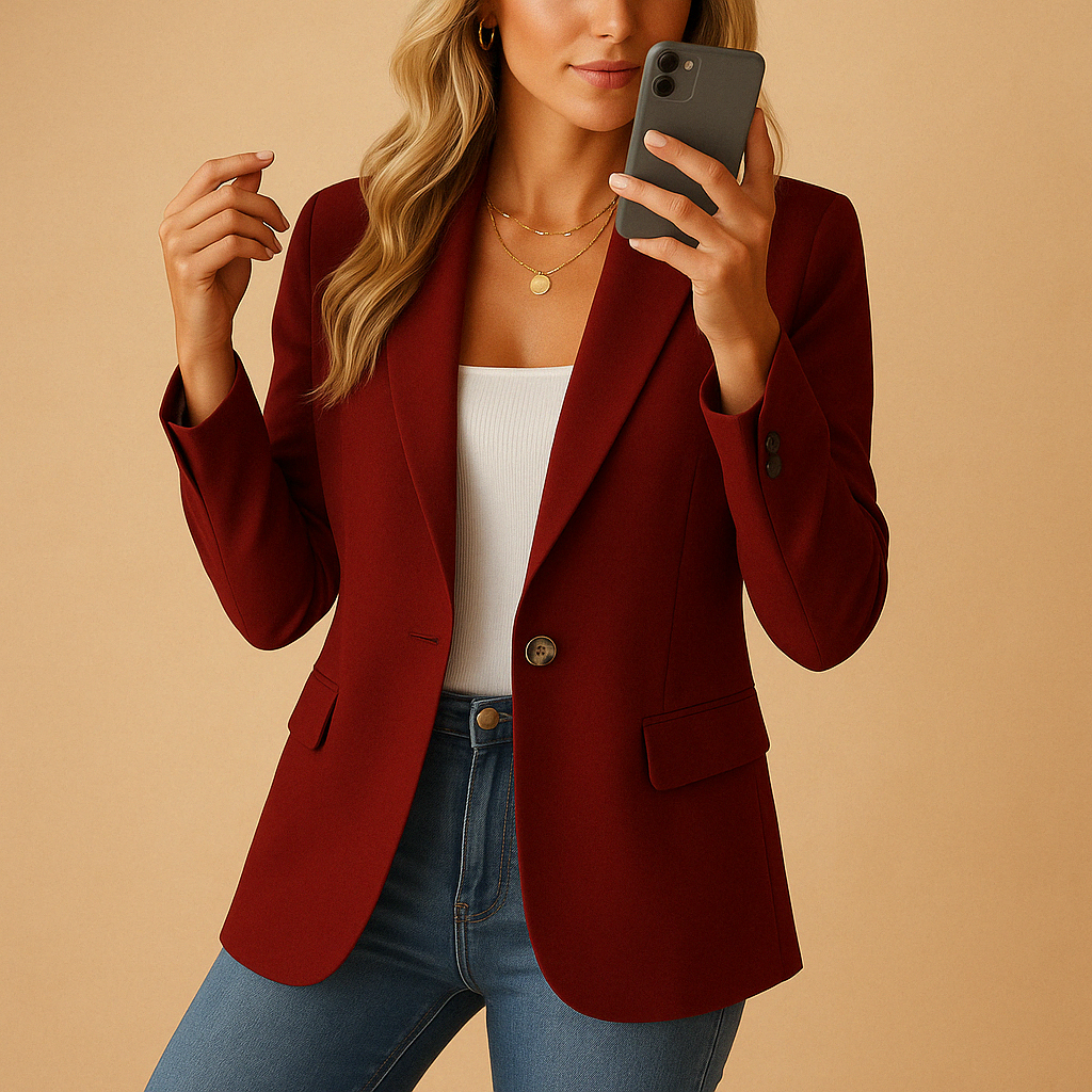 Women's tailored blazer with notched lapels, long sleeves and flap pockets