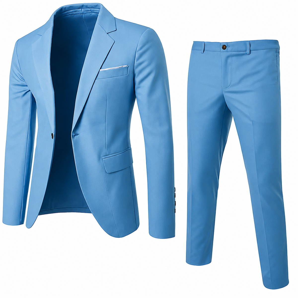 Men's two-piece suit with tailored jacket and slim trousers