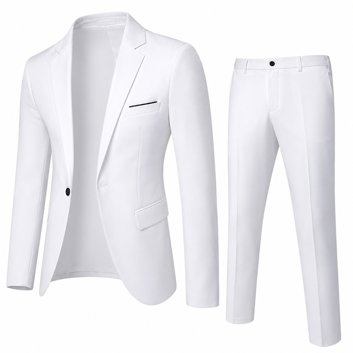 Men's two-piece suit with tailored jacket and slim trousers